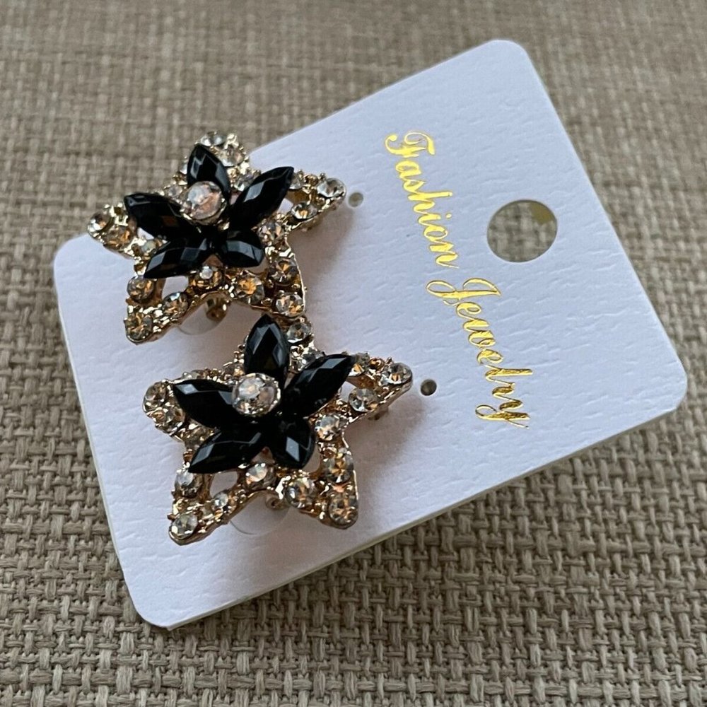 Women Earrings Fashion Black/Gold Tone Fashion Jewelry Crystals Accent - Picture 5 of 12
